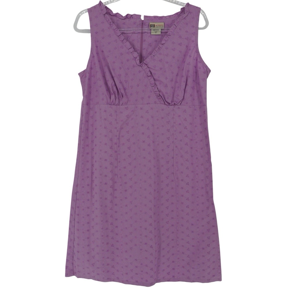 Vintage 90s Y2K Faded Glory Dress 12 Eyelet Floral Babydoll Lavender 100% Cotton